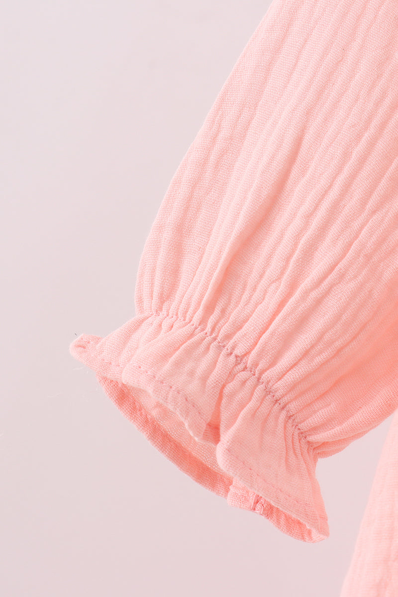 Girls Long Sleeve Ruffle Muslin Dress – Soft Pink