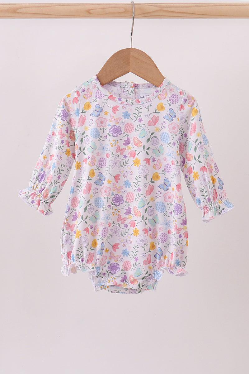 Girls Purple Garden Bubble Romper