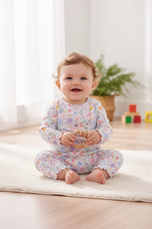 Girls Purple Garden Bubble Romper