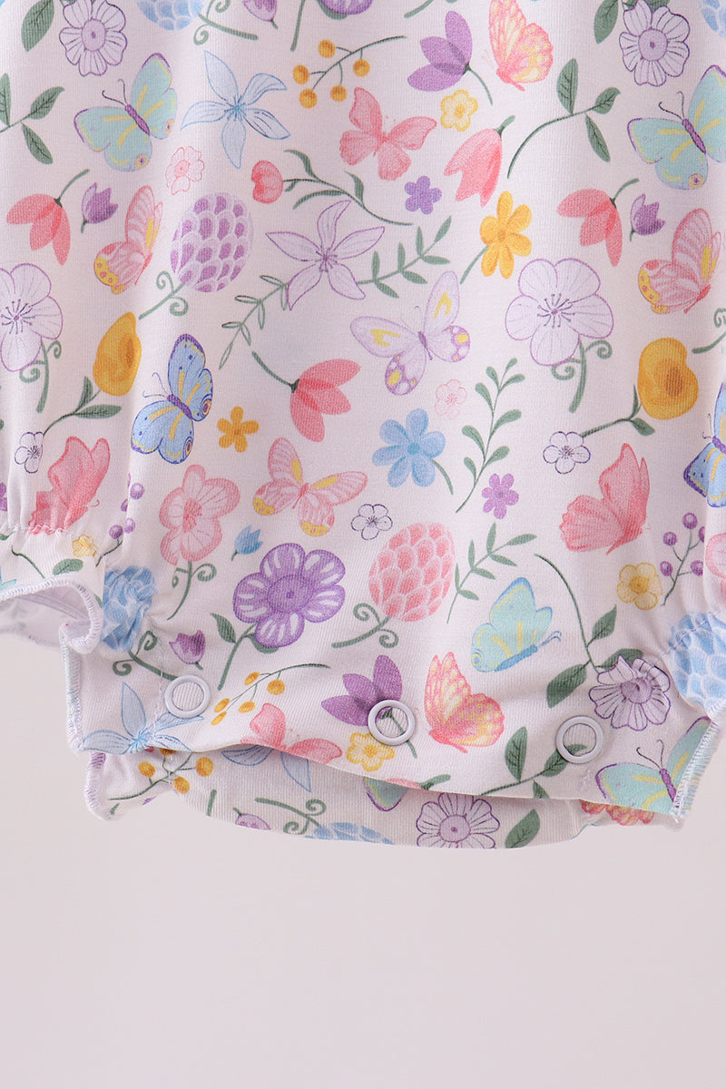 Girls Purple Garden Bubble Romper