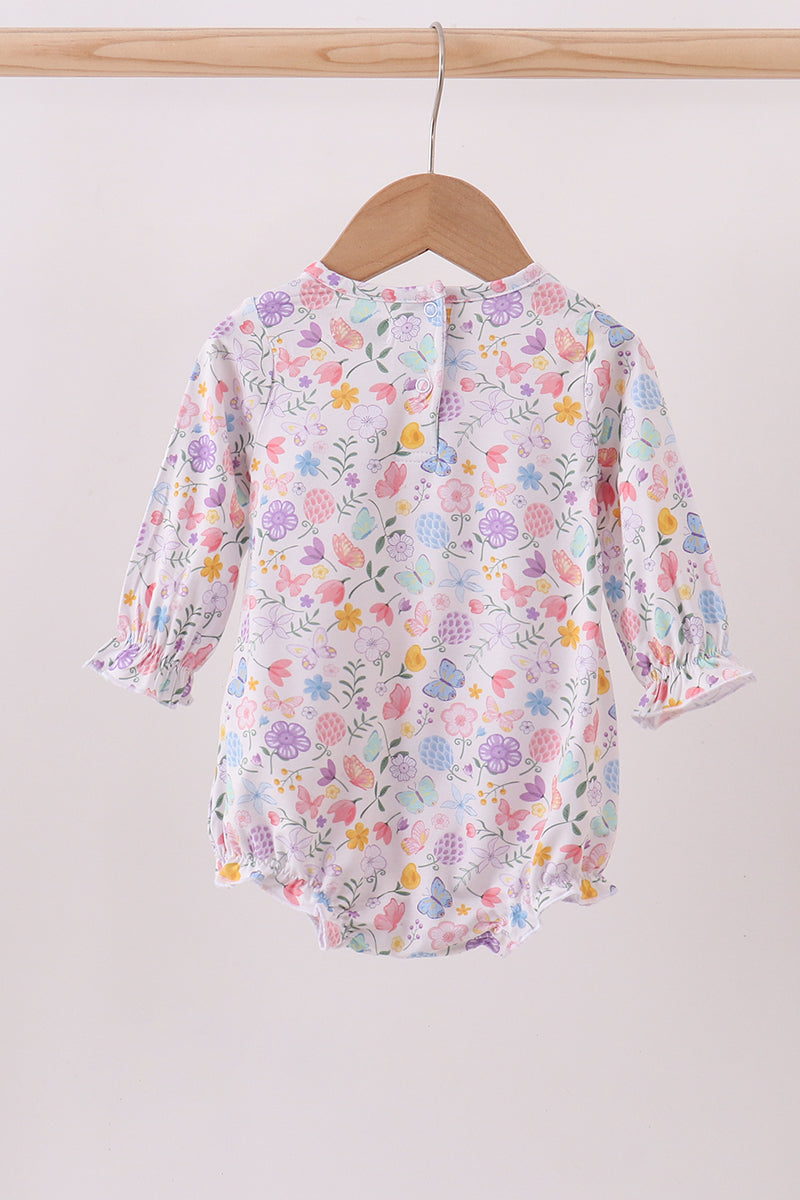 Girls Purple Garden Bubble Romper