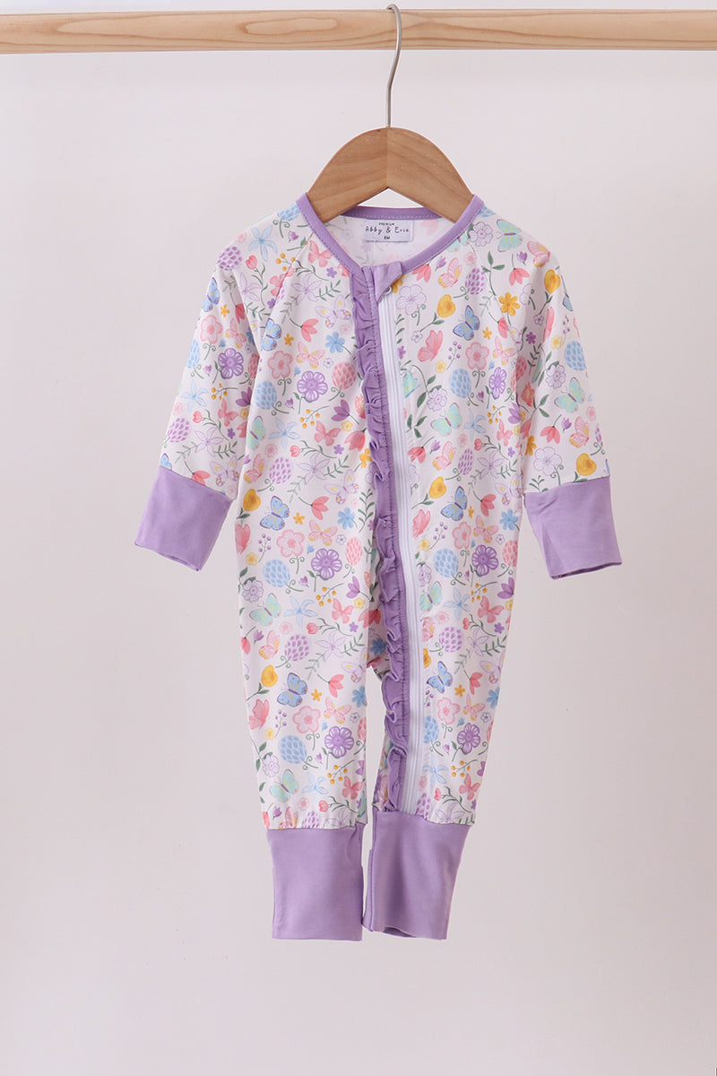 Purple Garden Baby Zip Romper