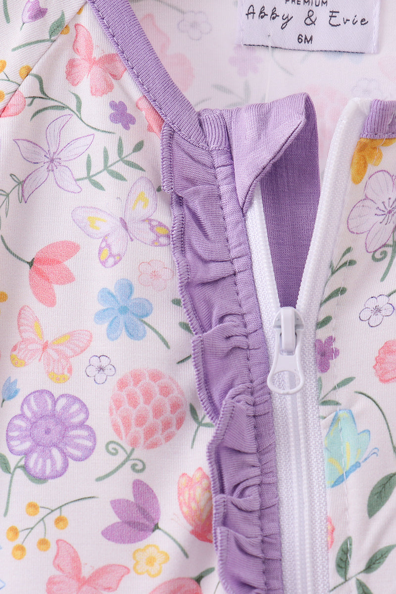 Purple Garden Baby Zip Romper