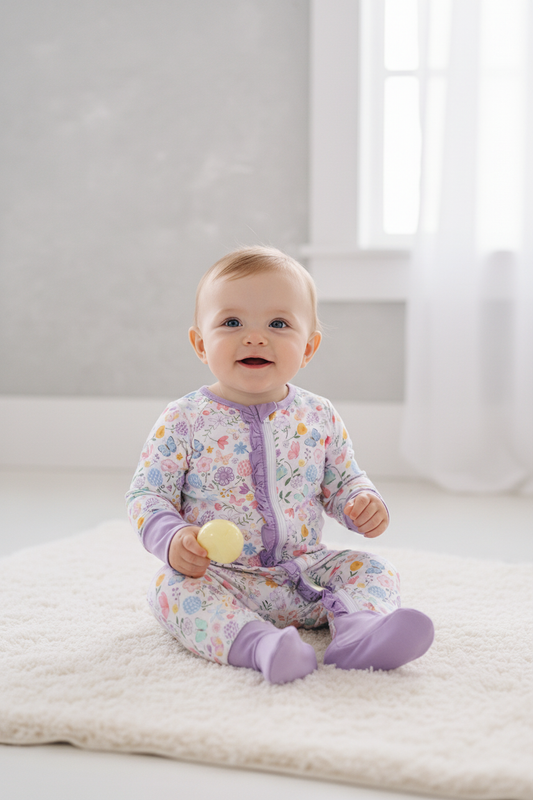 Purple Garden Baby Zip Romper