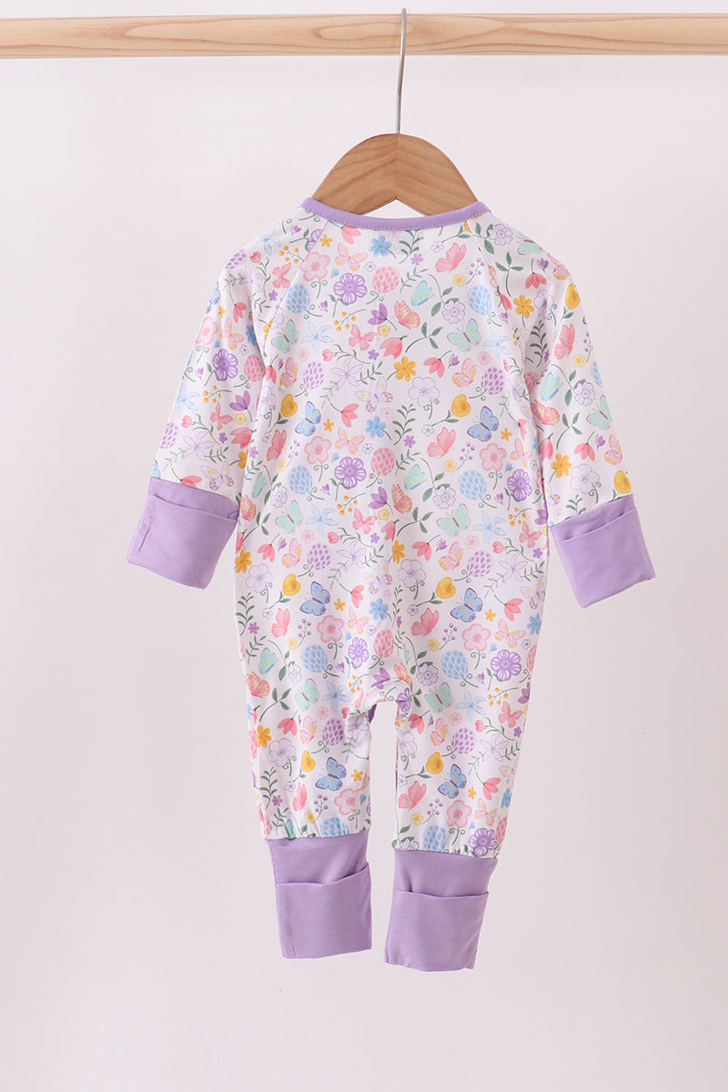Purple Garden Baby Zip Romper
