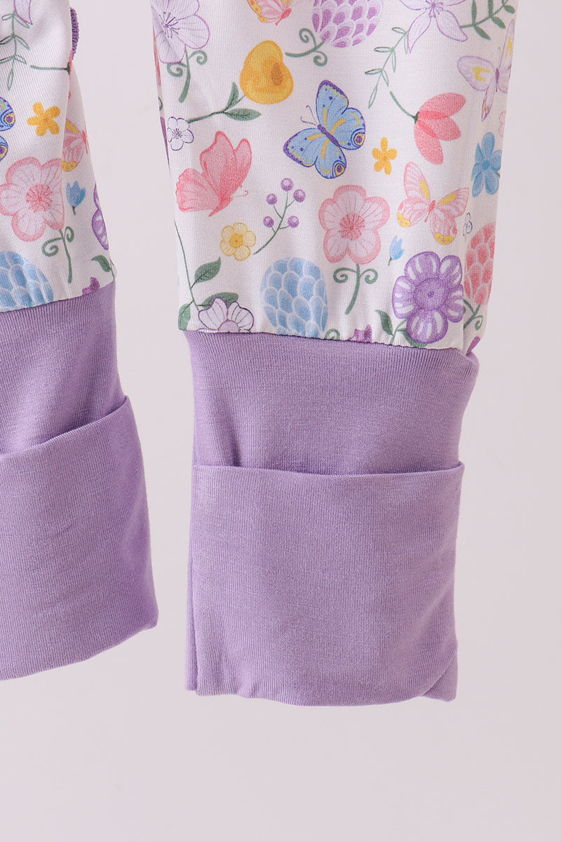 Purple Garden Baby Zip Romper