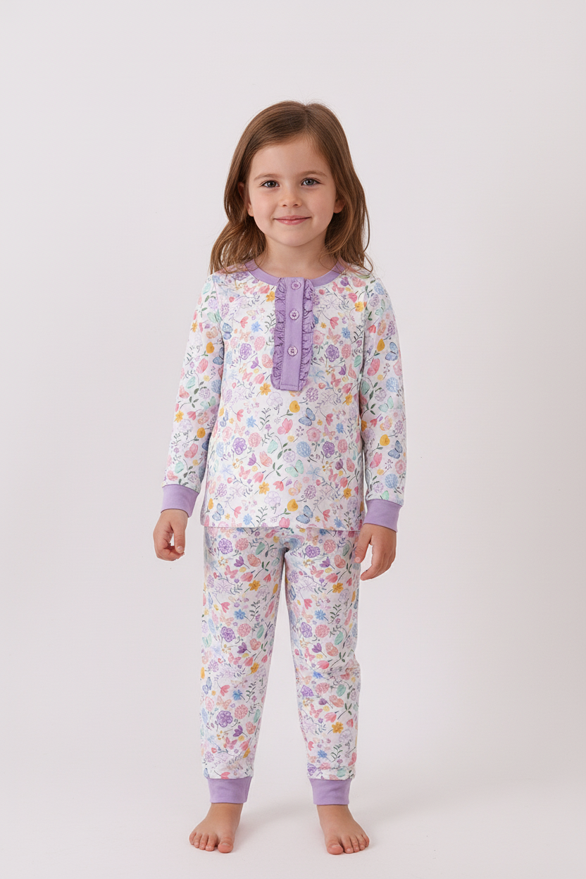 Girls Purple Garden Two-Piece Pajama Set