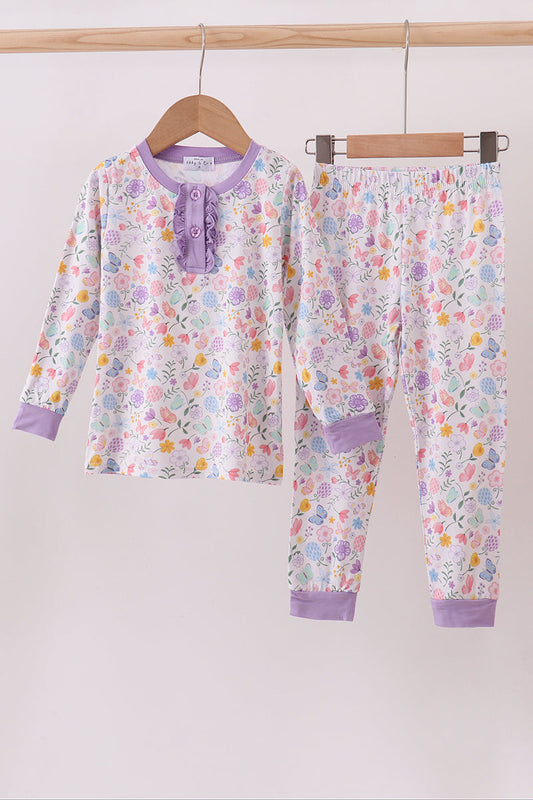Girls Purple Garden Two-Piece Pajama Set