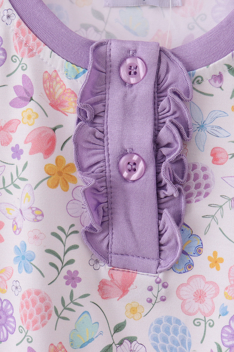 Girls Purple Garden Two-Piece Pajama Set