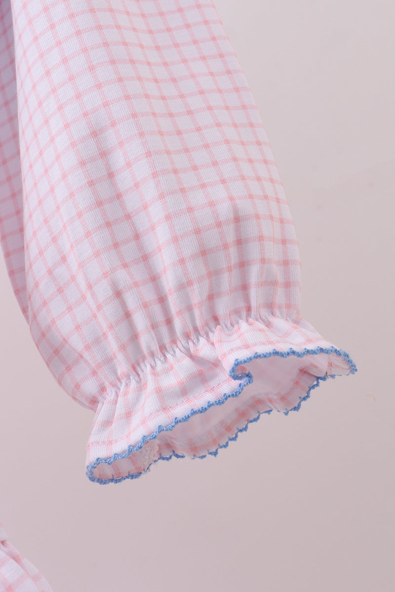 Pink Gingham Tunic & Mint Legging Set – Smocked Floral Detail