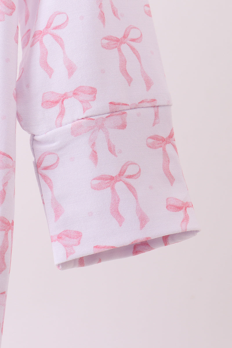 Pink Bows Baby Zip Romper – Soft Cotton One-Piece Pajamas