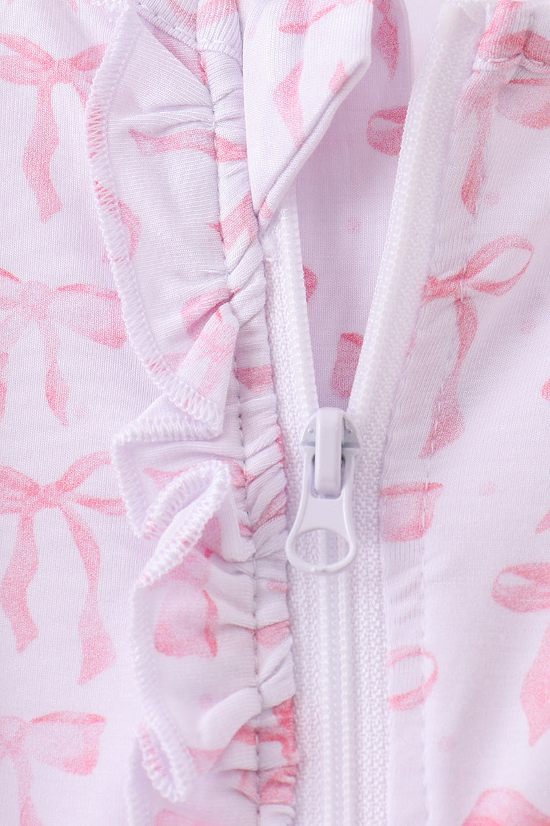 Pink Bows Baby Zip Romper – Soft Cotton One-Piece Pajamas