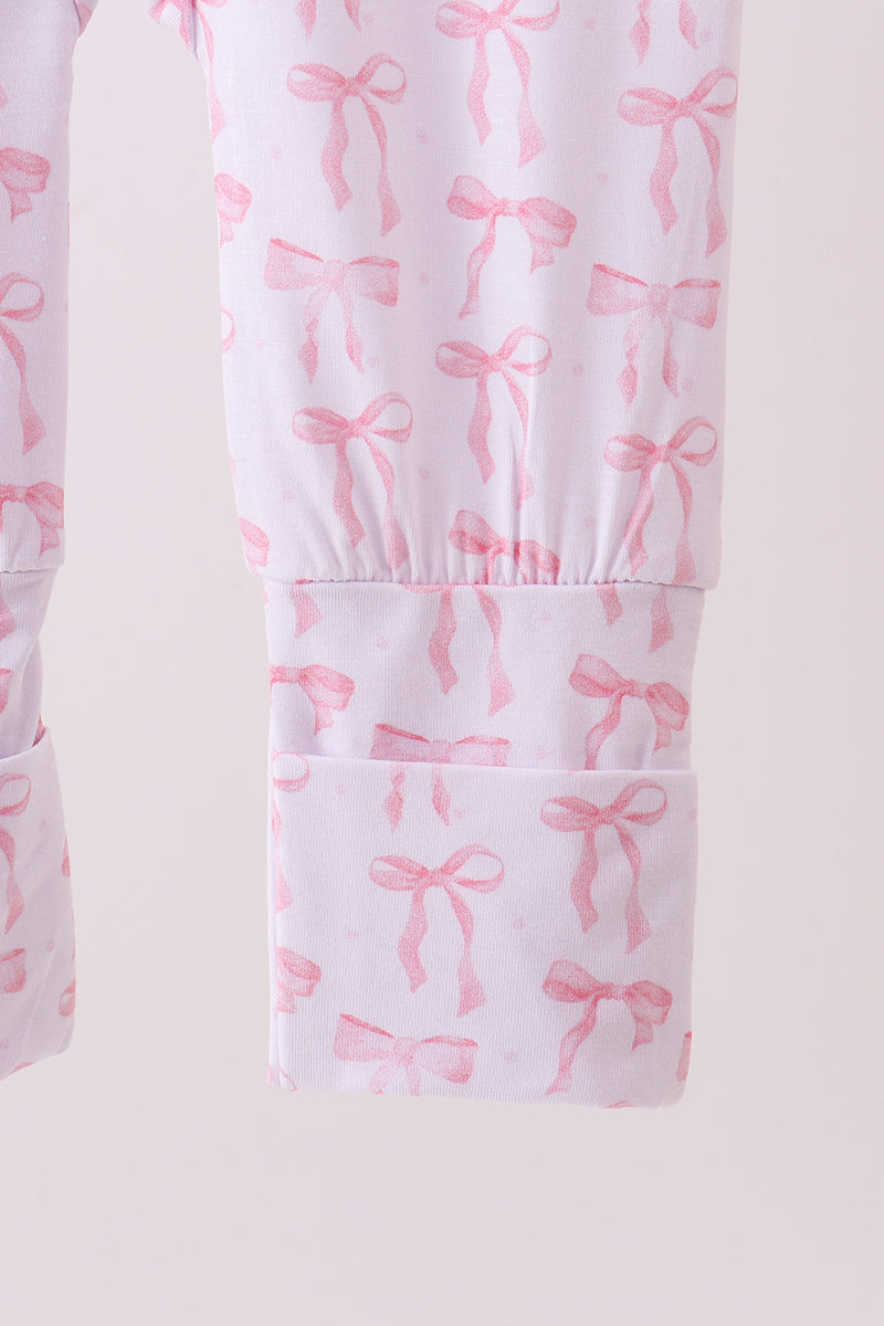 Pink Bows Baby Zip Romper – Soft Cotton One-Piece Pajamas