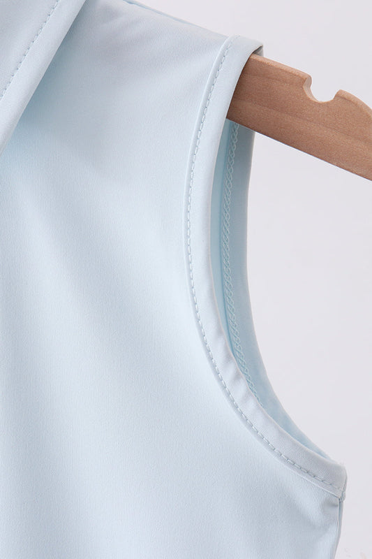 Classic Sleeveless Polo Top – Light Blue