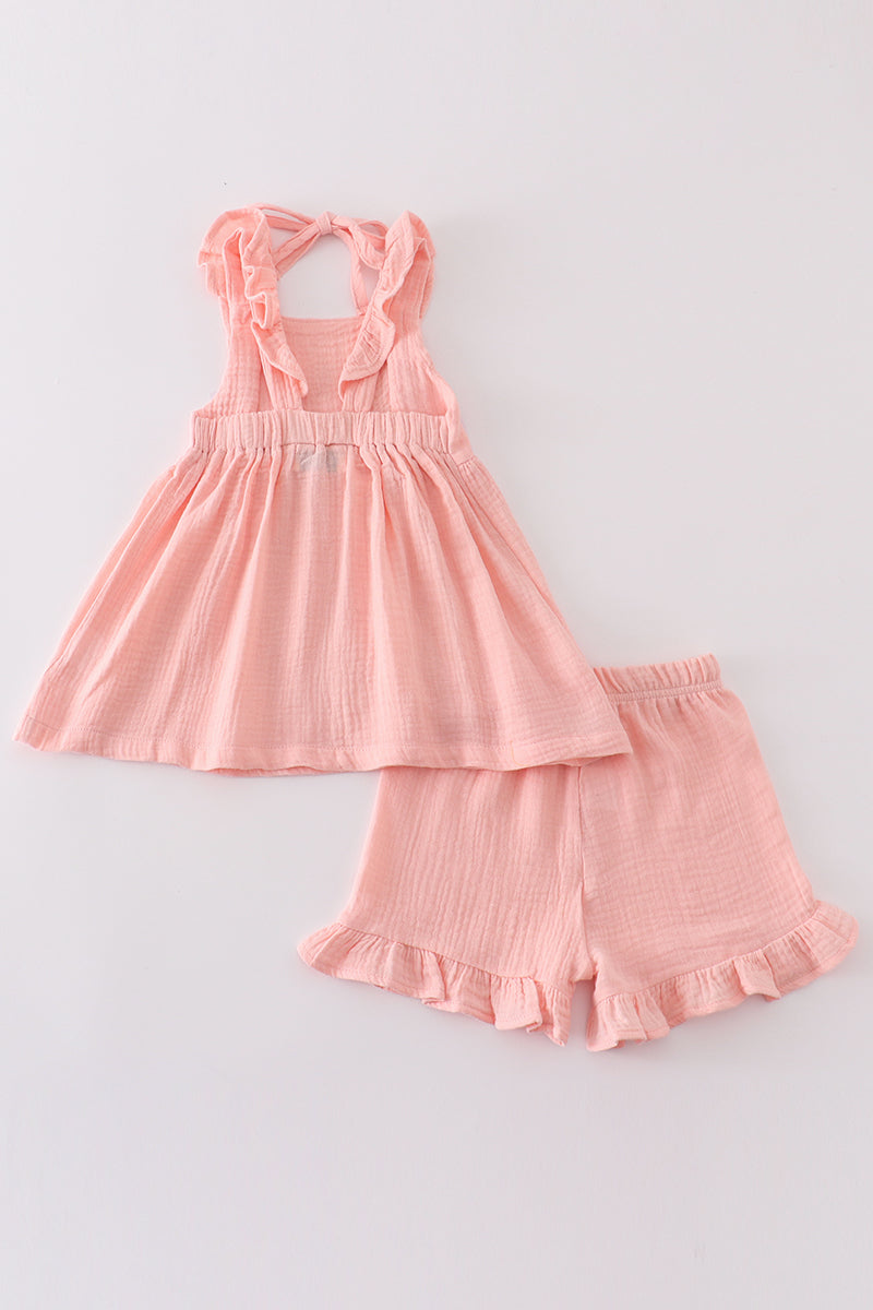 Peach Muslin Ruffle Set – Baby & Toddler Girl Two-Piece Outfit