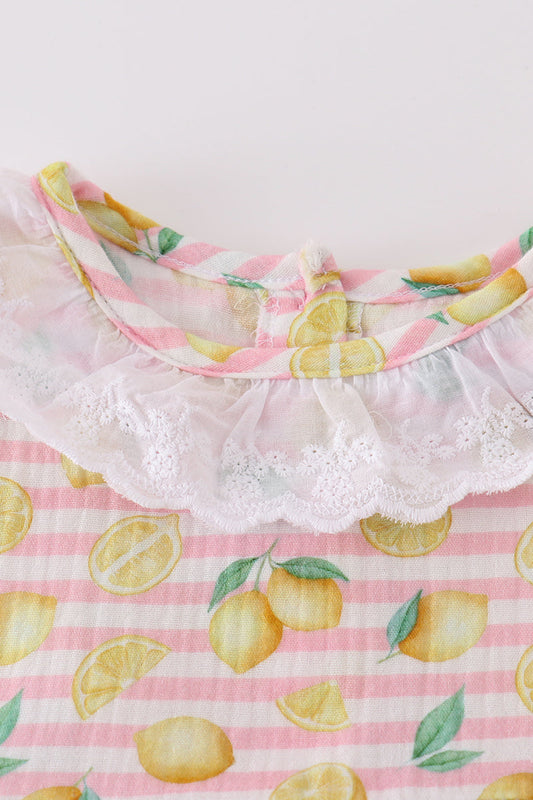 Pink Lemon Stripe Dress with Lace Trim – Baby & Toddler Girl Summer Dress