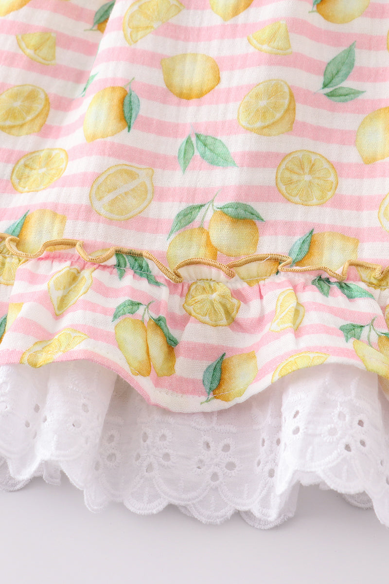 Pink Lemon Stripe Dress with Lace Trim – Baby & Toddler Girl Summer Dress