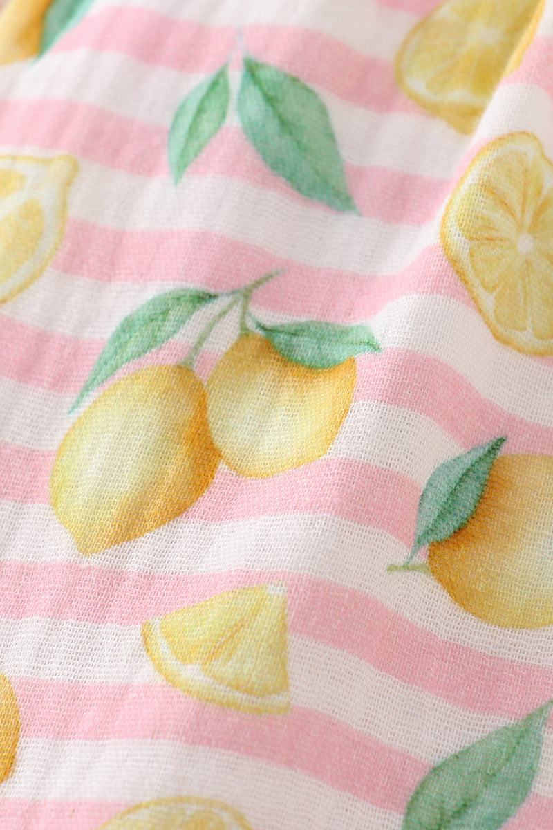 Pink Lemon Stripe Dress with Lace Trim – Baby & Toddler Girl Summer Dress