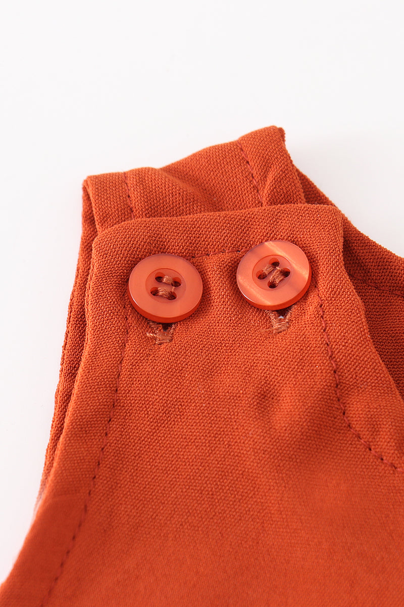 Rust Button-Shoulder Sleeveless Romper
