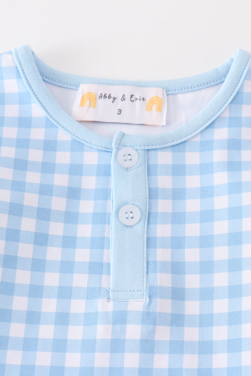 Blue Gingham Two-Piece Pajama Set