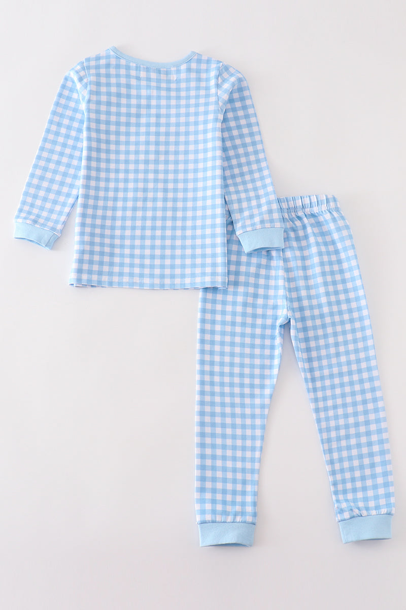 Blue Gingham Two-Piece Pajama Set