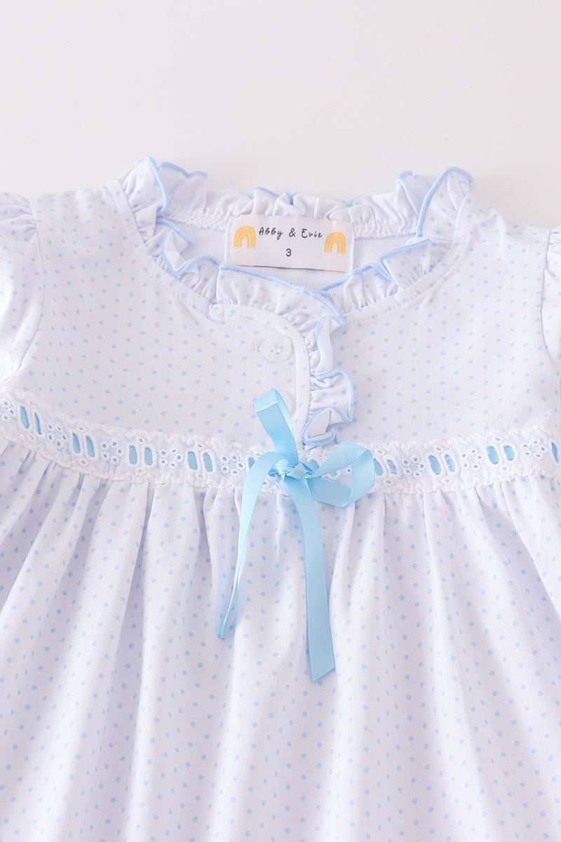 White & Blue Ruffle Pajama Set