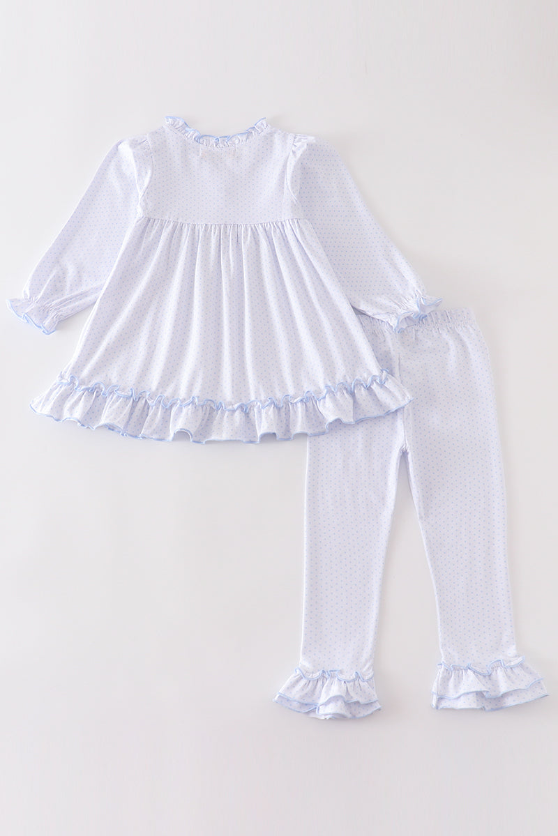 White & Blue Ruffle Pajama Set
