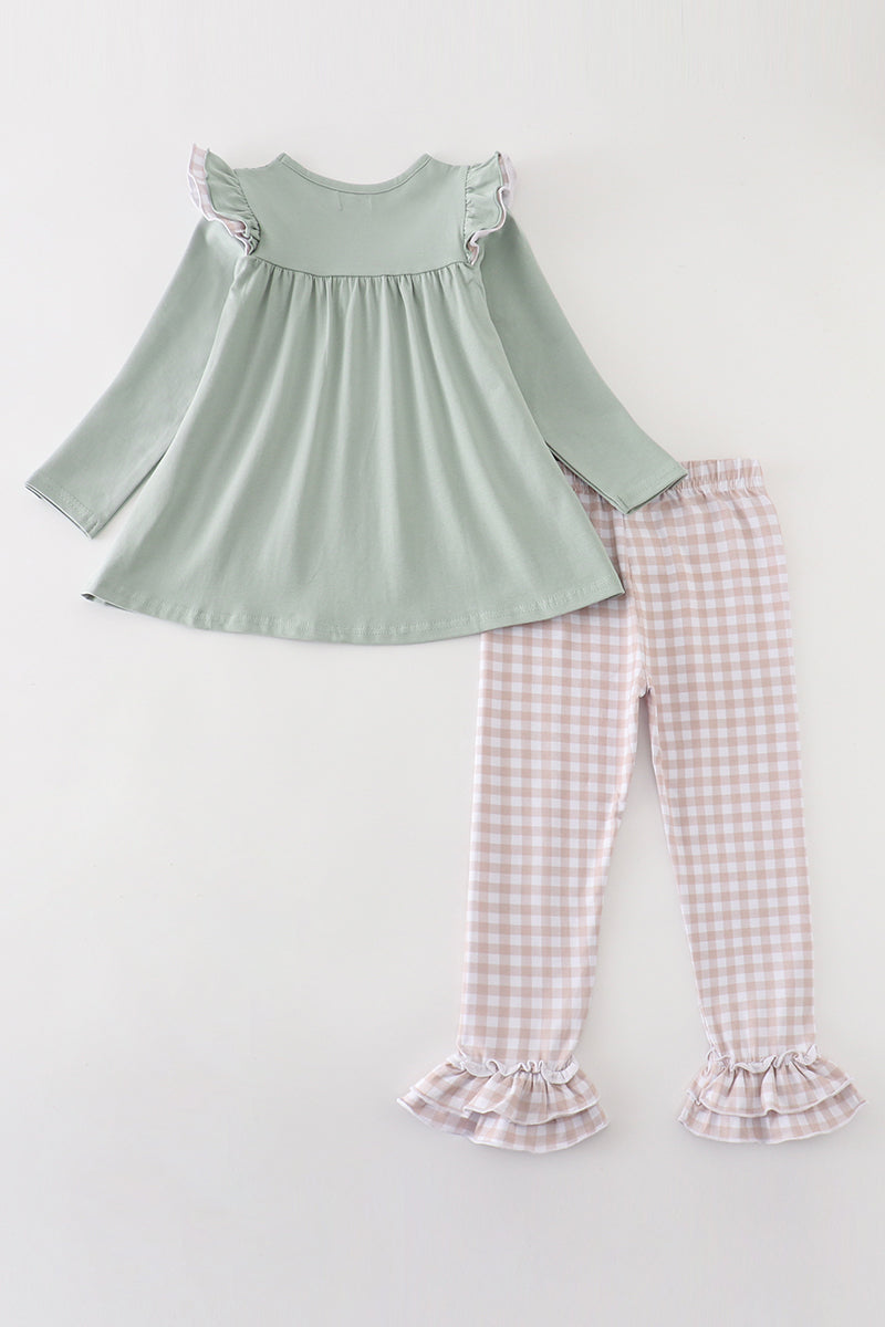 Sage Ruffle Tunic & Gingham Ruffle Legging Set