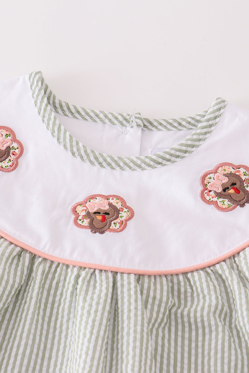 Girls Green & Pink Turkey Top & Ruffle Leggings Set