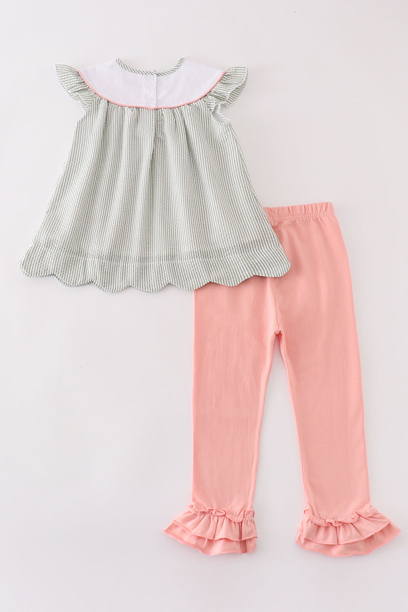 Girls Green & Pink Turkey Top & Ruffle Leggings Set