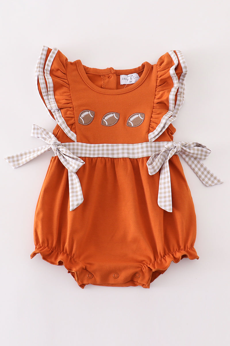 Game Day Football Bow Bubble Romper – Burnt Orange