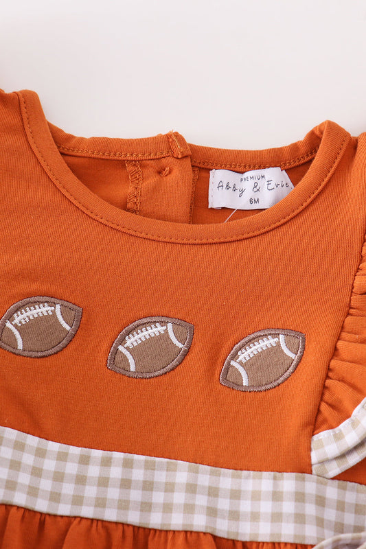 Game Day Football Bow Bubble Romper – Burnt Orange