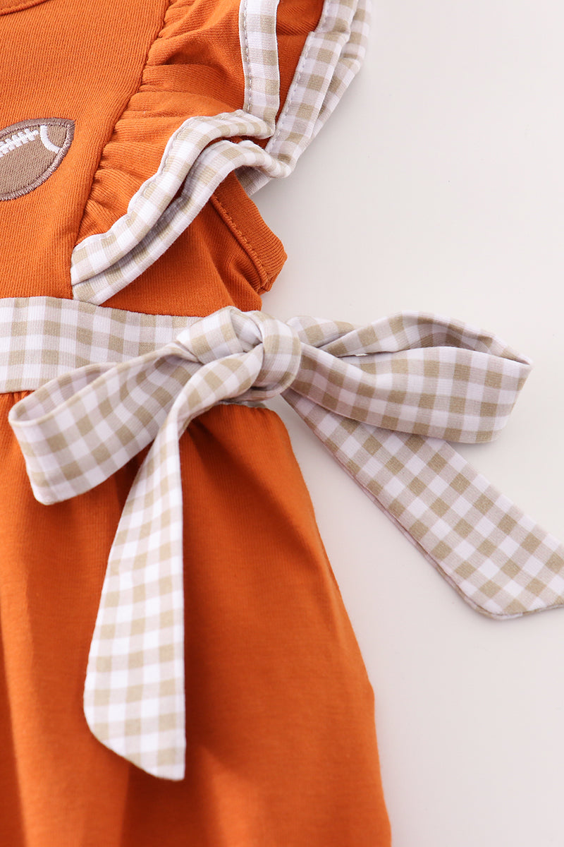 Game Day Football Bow Bubble Romper – Burnt Orange