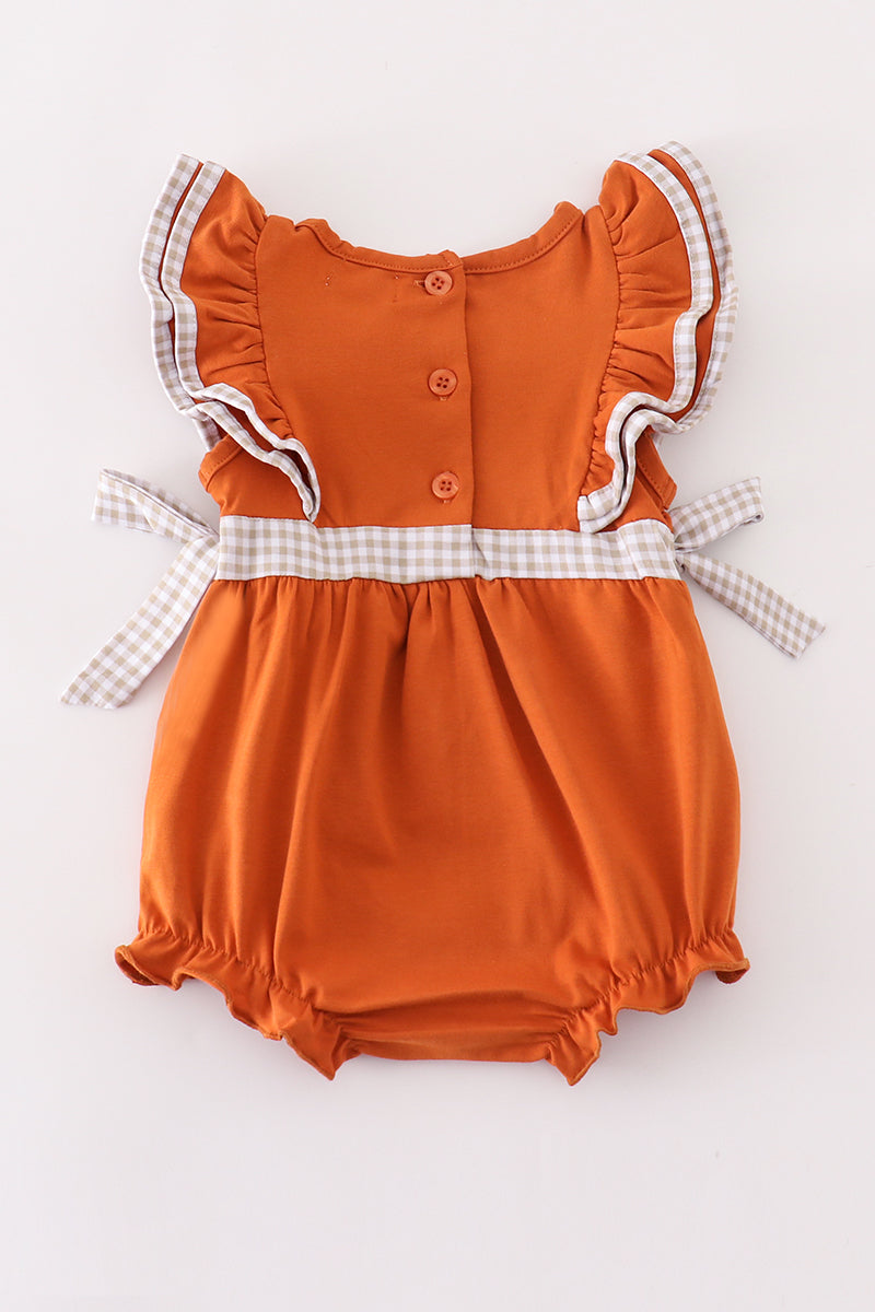Game Day Football Bow Bubble Romper – Burnt Orange