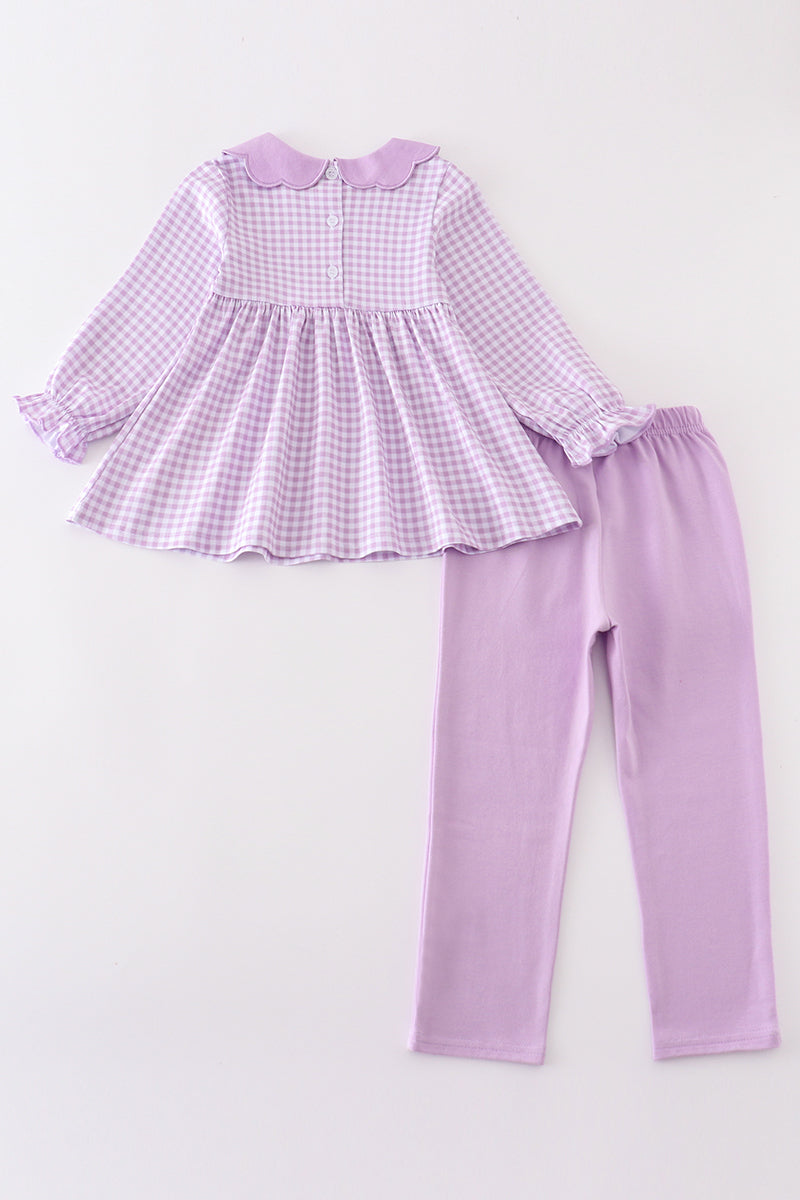 Lavender Gingham Turkey Tunic & Legging Set – Girls’ Fall & Thanksgiving Outfits