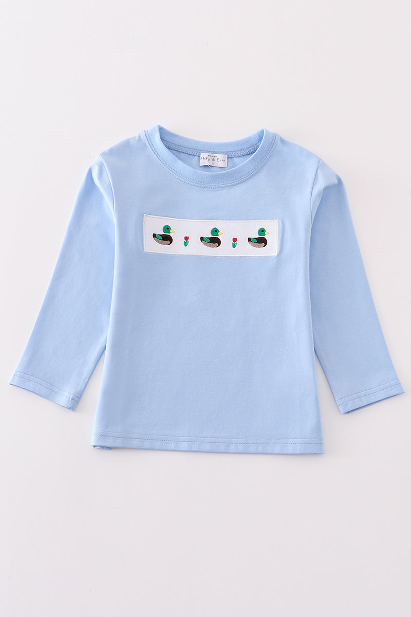 Duck Trio Smocked Long Sleeve Tee – Light Blue