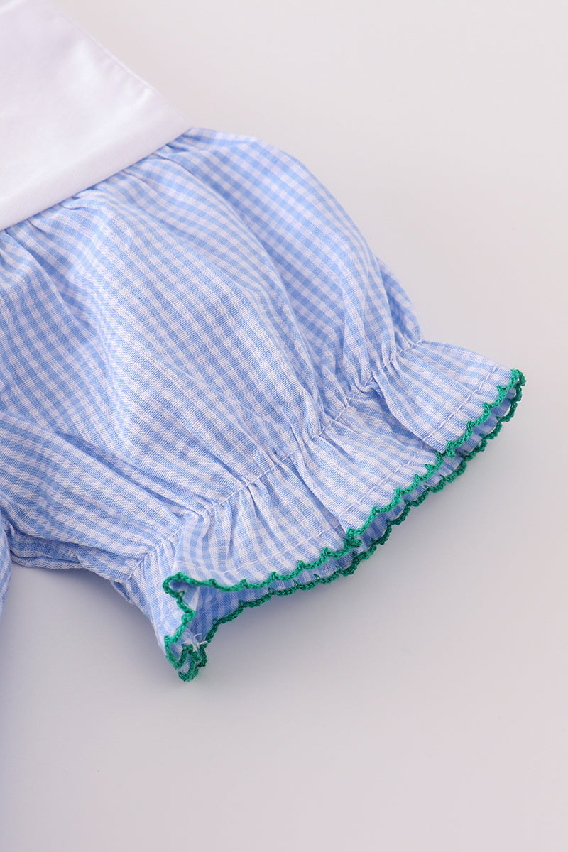Mallard Duck Embroidered Gingham Dress – Blue & Green