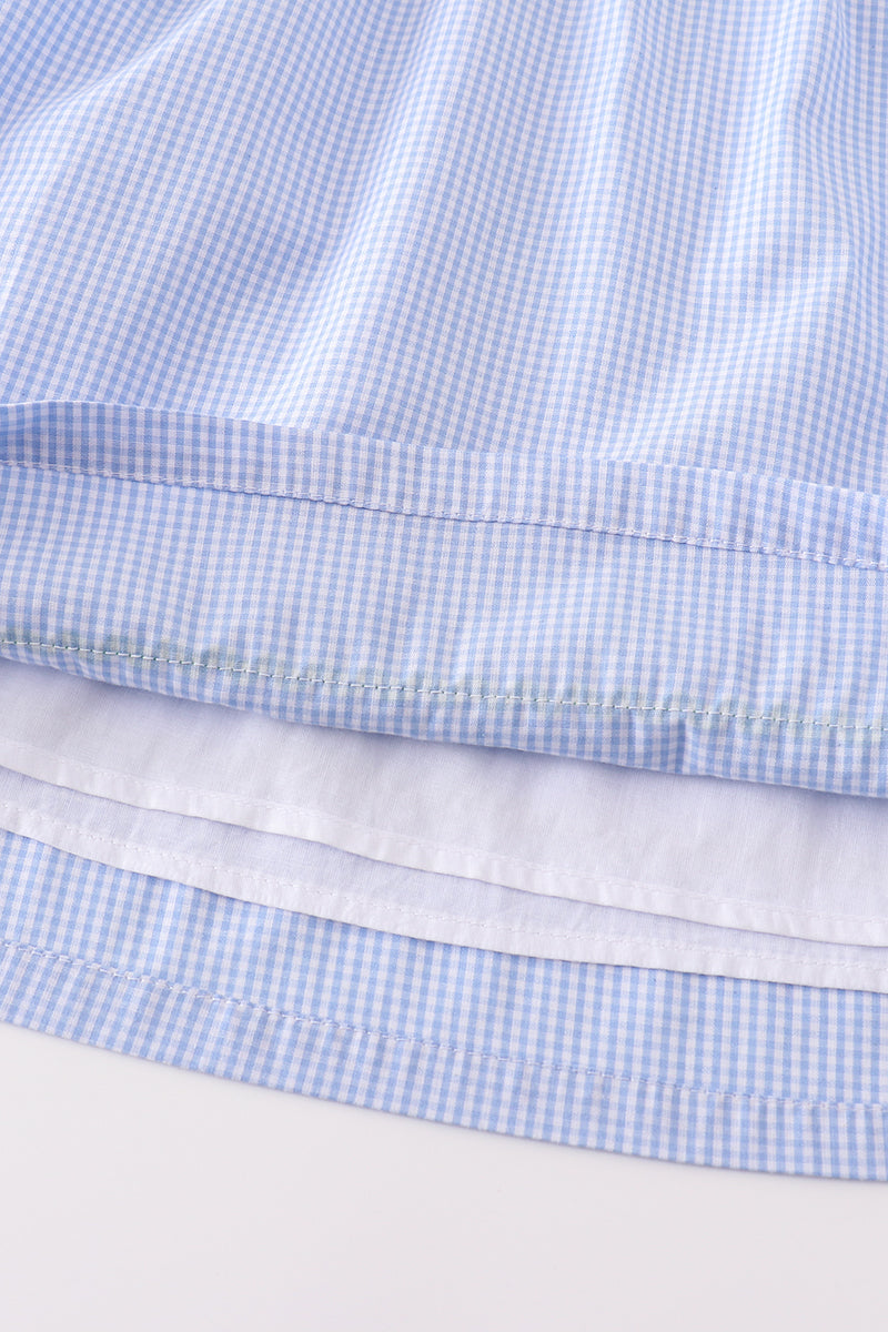 Mallard Duck Embroidered Gingham Dress – Blue & Green