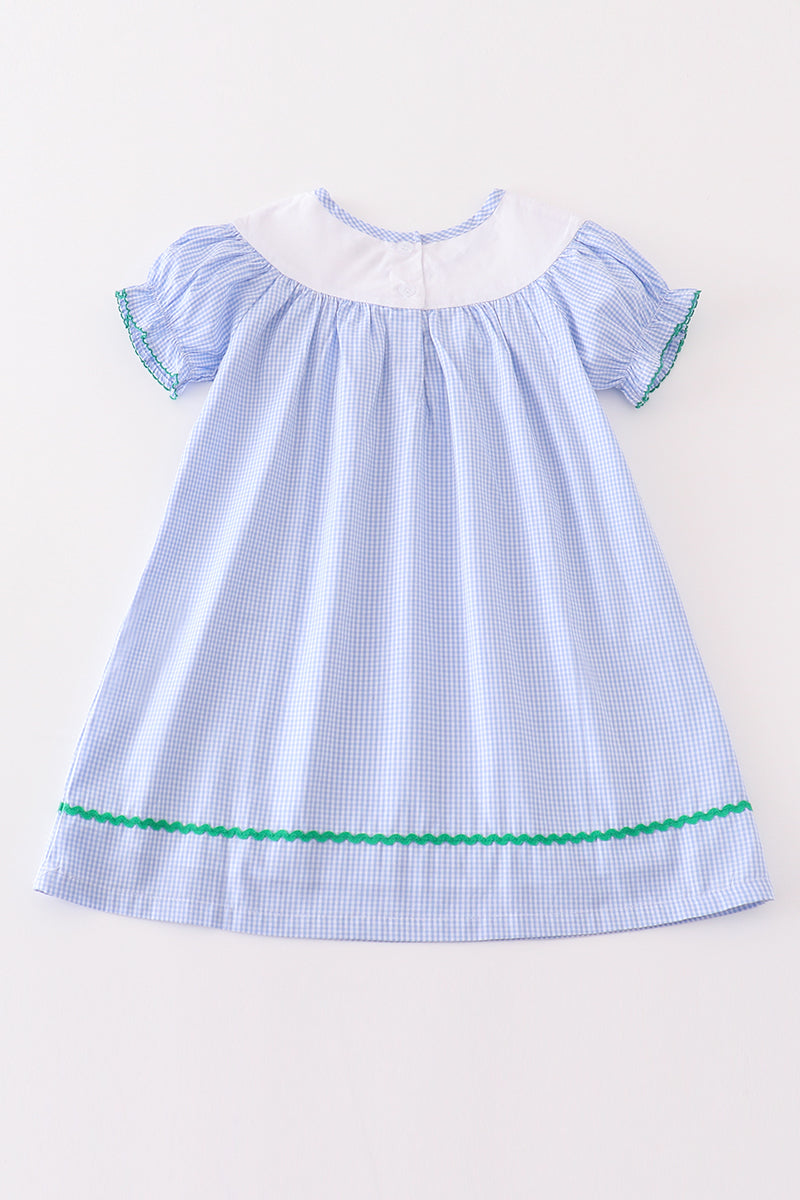 Mallard Duck Embroidered Gingham Dress – Blue & Green
