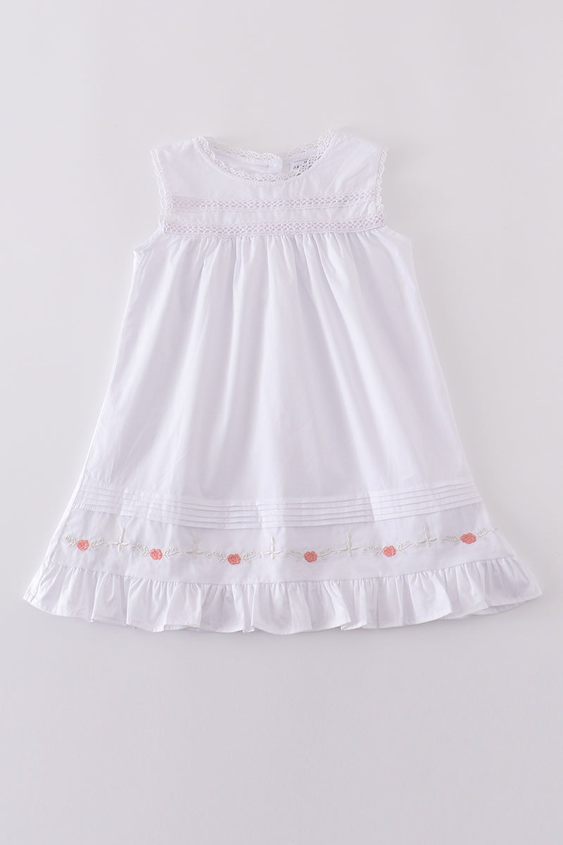 White Floral Embroidery Dress