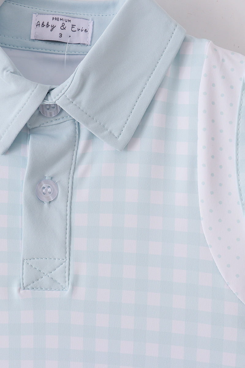 Girls Light Blue Gingham Sleeveless Tennis Dress Set