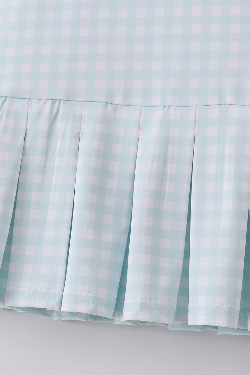 Girls Light Blue Gingham Sleeveless Tennis Dress Set