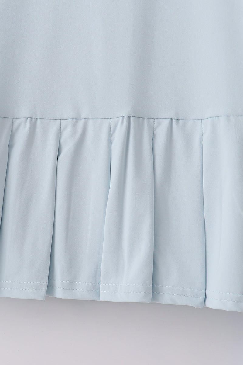 Girls Light Blue Flutter Sleeve Tennis Dress with Gingham Trim