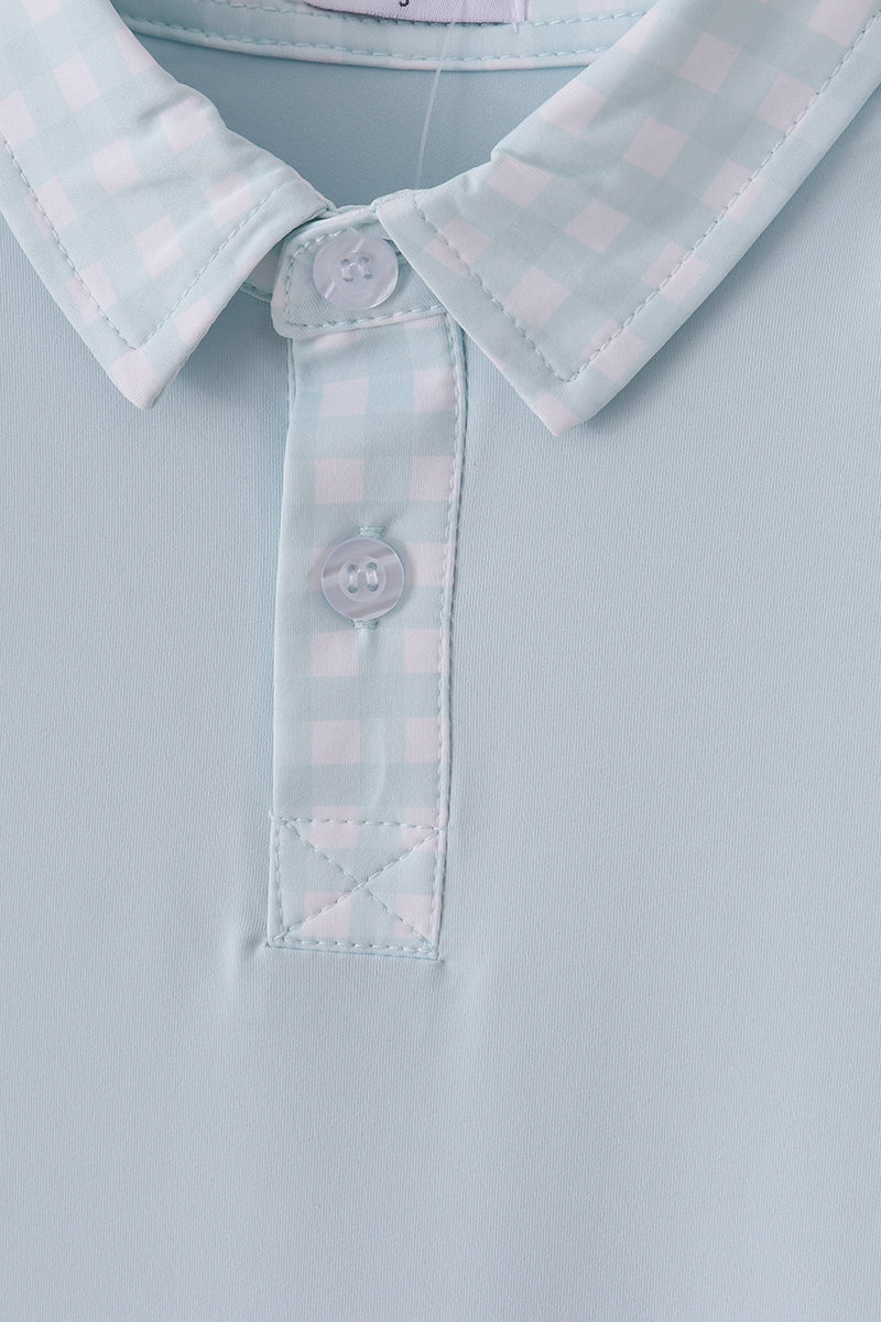 Girls Light Blue Flutter Sleeve Tennis Dress with Gingham Trim