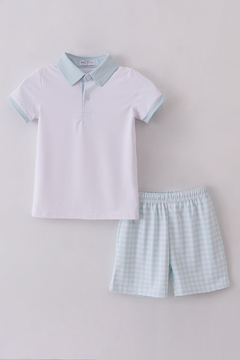 Boys’ Mint Gingham Polo Short Set