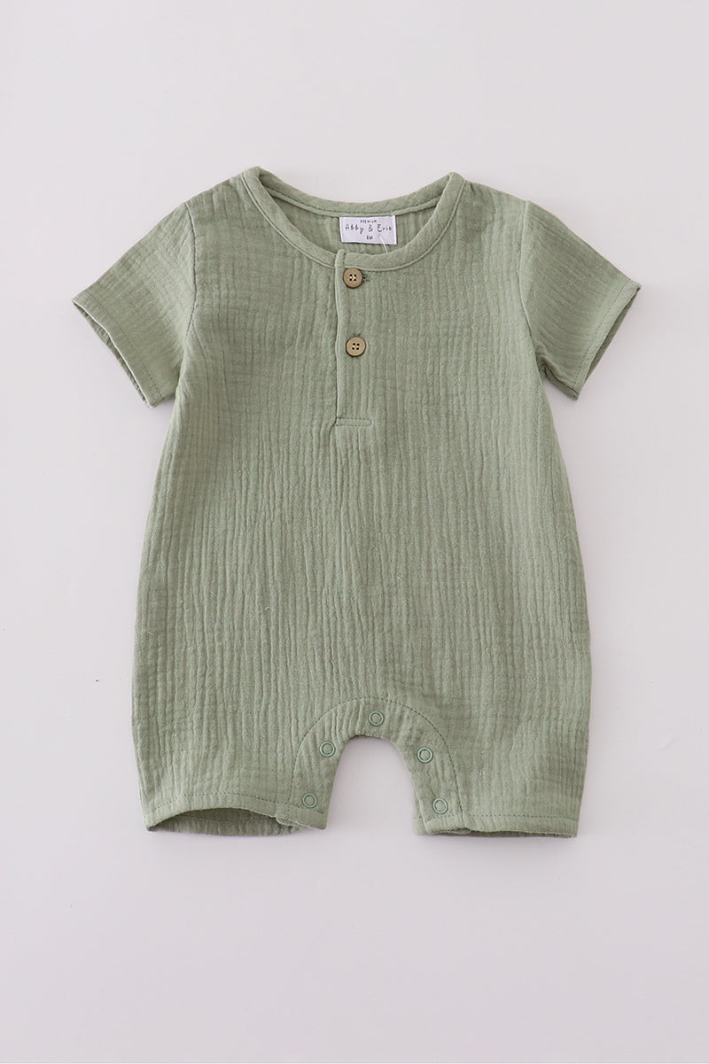 Sage Green Muslin Button Romper – Baby Boys & Girls