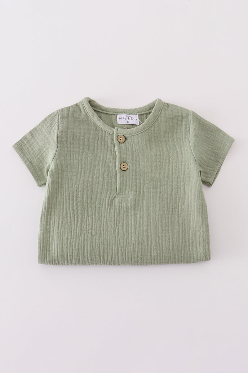 Sage Green Muslin Button Romper – Baby Boys & Girls