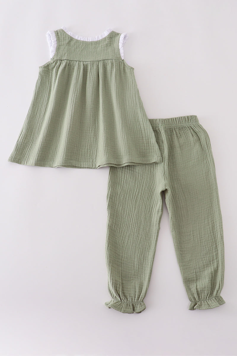 Sage Green Ruffle Strap Top & Pant Set – Baby & Toddler Girls