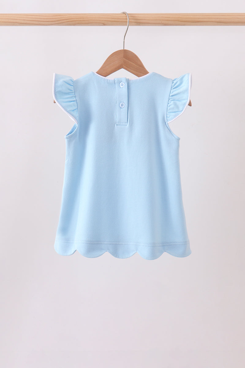 Flutter Sleeve Scallop Hem Top - Carolina Blue