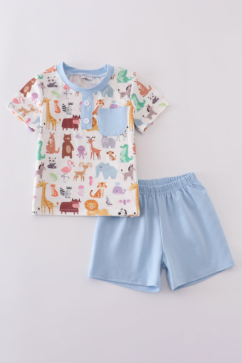 Front Animal Parade Short Set – Blue
